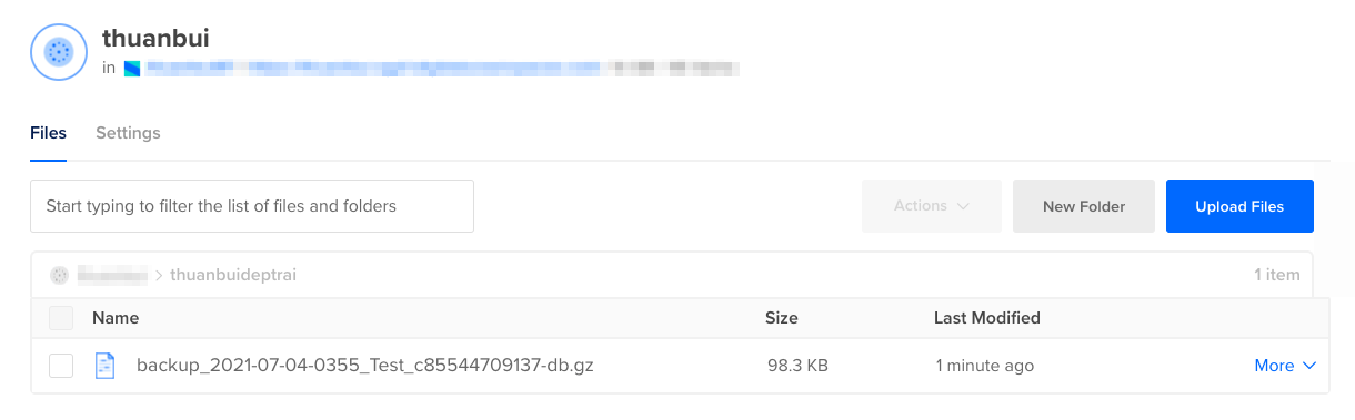 File backup từ website đã có mặt trên Spaces.
