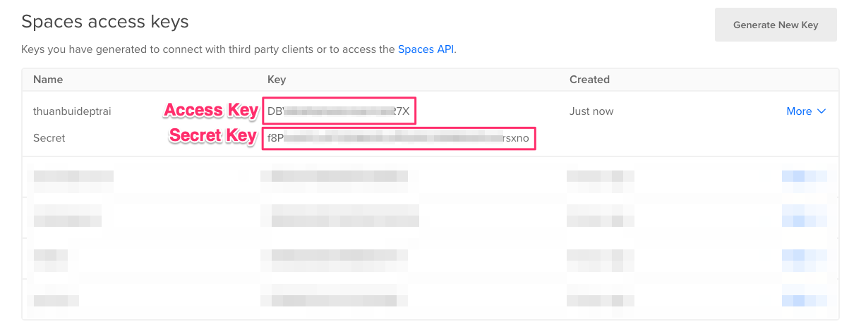 Lưu lại hai thông số Access Key và Secret Key để điền qua UpdraftPlus
