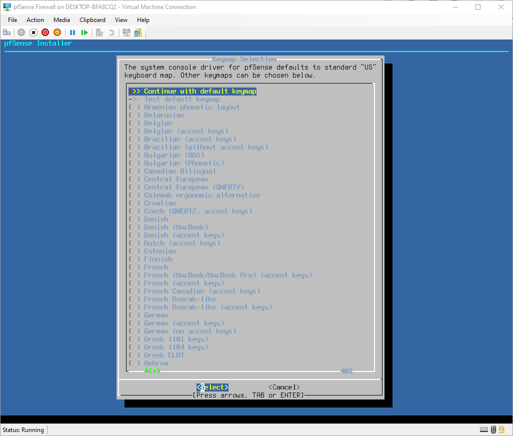 Giữ nguyên mặc định Continue with default keymap và bấm Select