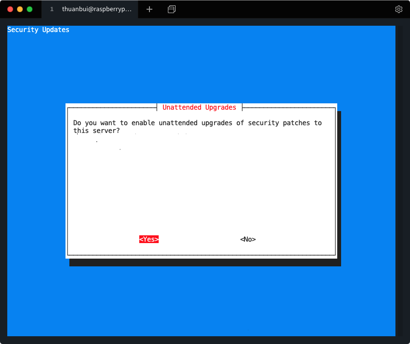 Chọn Yes để xác nhận cập nhật tự động các bản cập nhật bảo mật