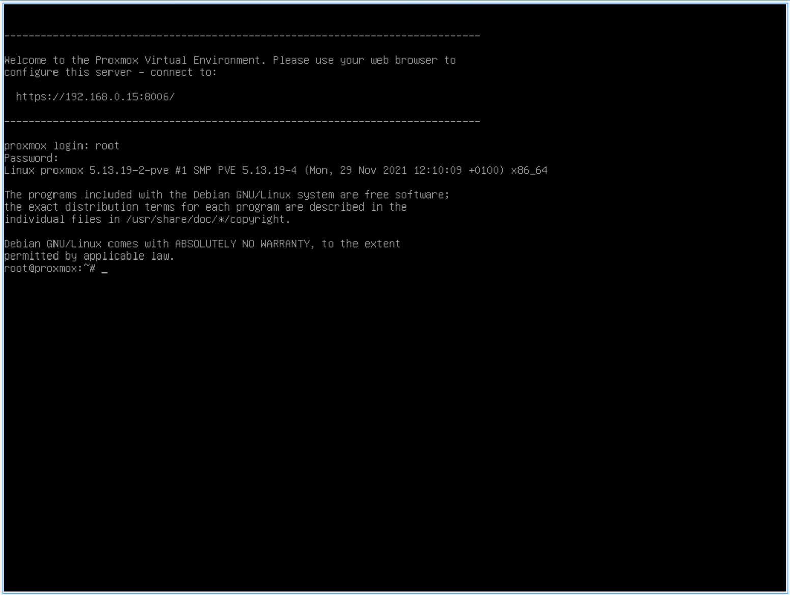 Đăng nhập tài khoản root trên console Proxmox