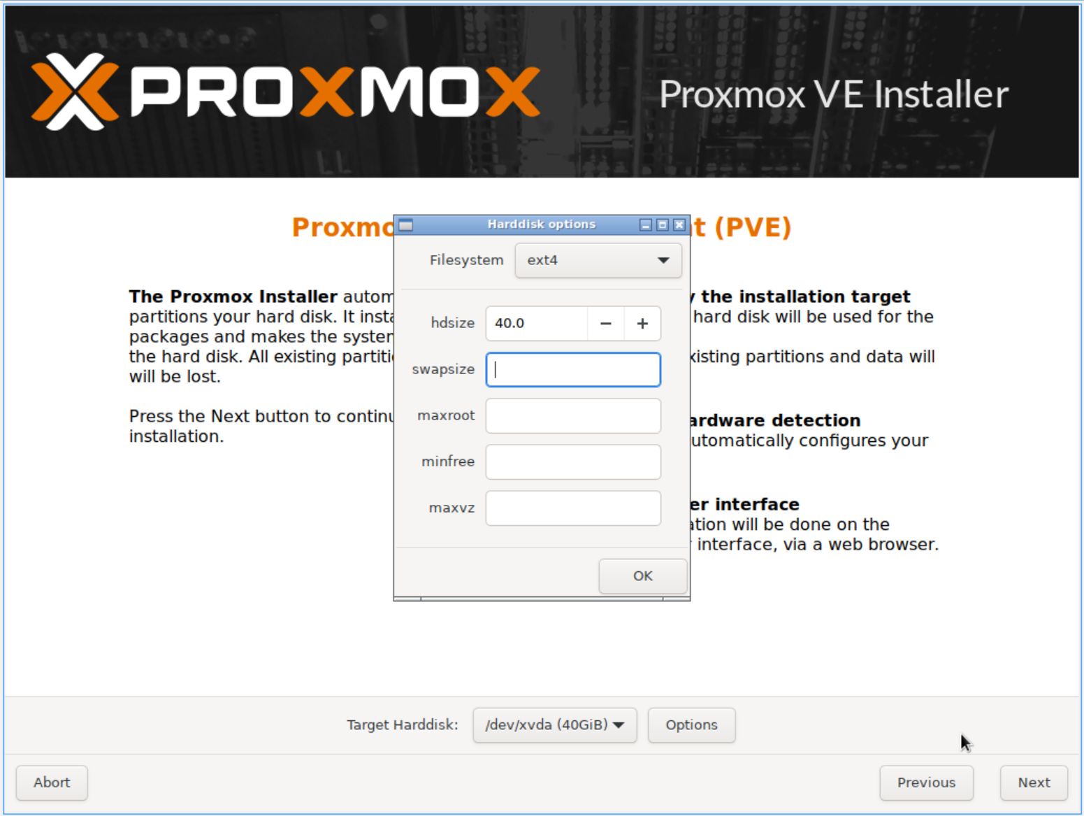 Tùy chọn phân vùng nâng cao khi cài Proxmox