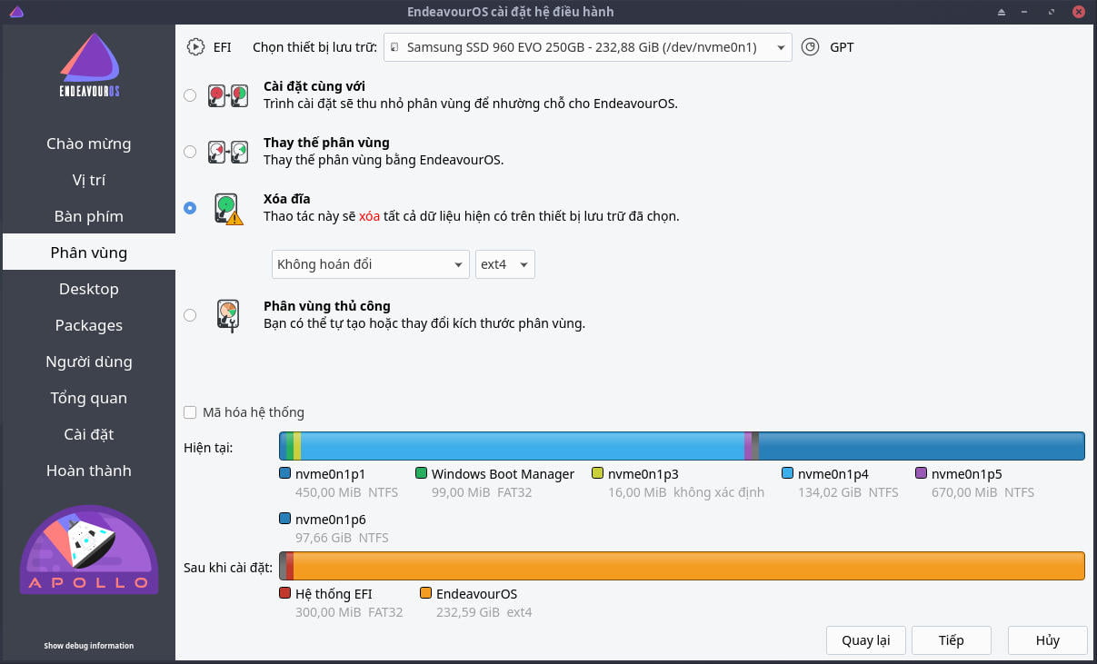 Nhớ chọn vào mục Thay thế phần vùng, sau đó bấm chọn vào phân vùng tương ứng ở dưới.