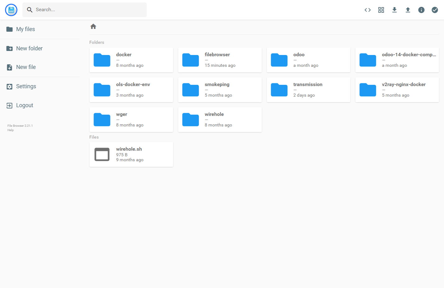 Giao diện File Browser sau khi đăng nhập thành công
