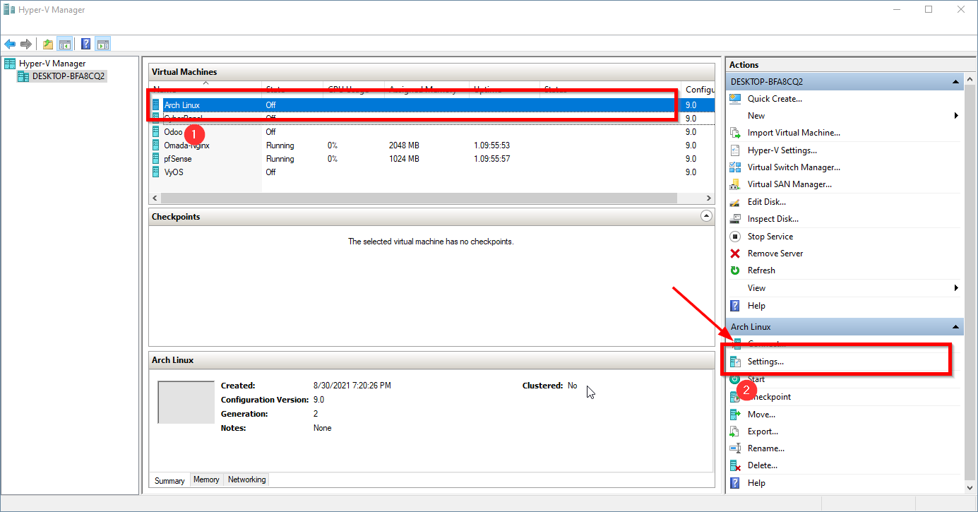 Chọn máy ảo trong mục Virtual Machines, và bấm Settings...