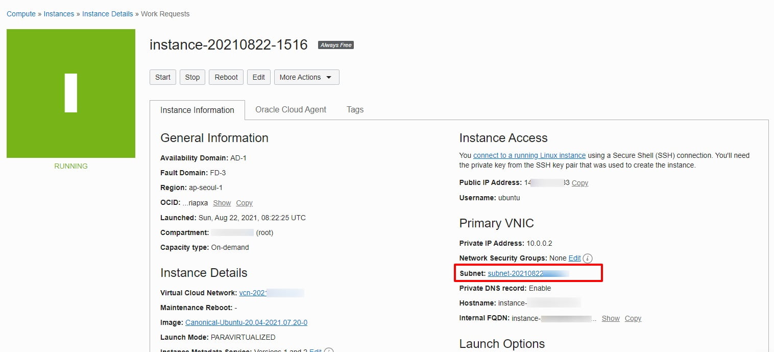 Từ trang quản lý máy ảo, bạn bấm vào mục Subnet: subnet-2021...