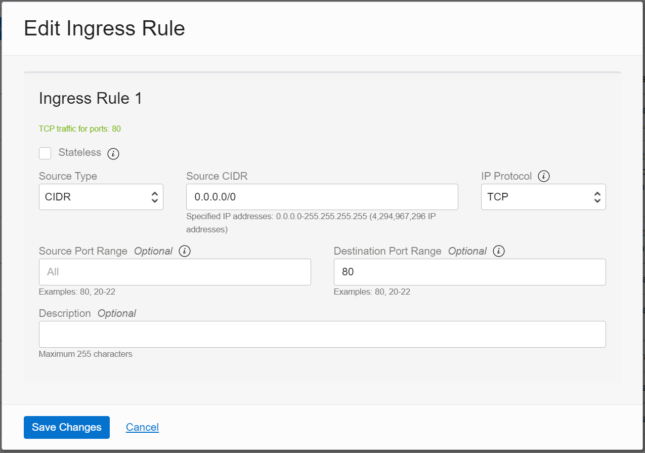Tạo Rule để mở cổng 80 . Bấm Add Ingress Rules