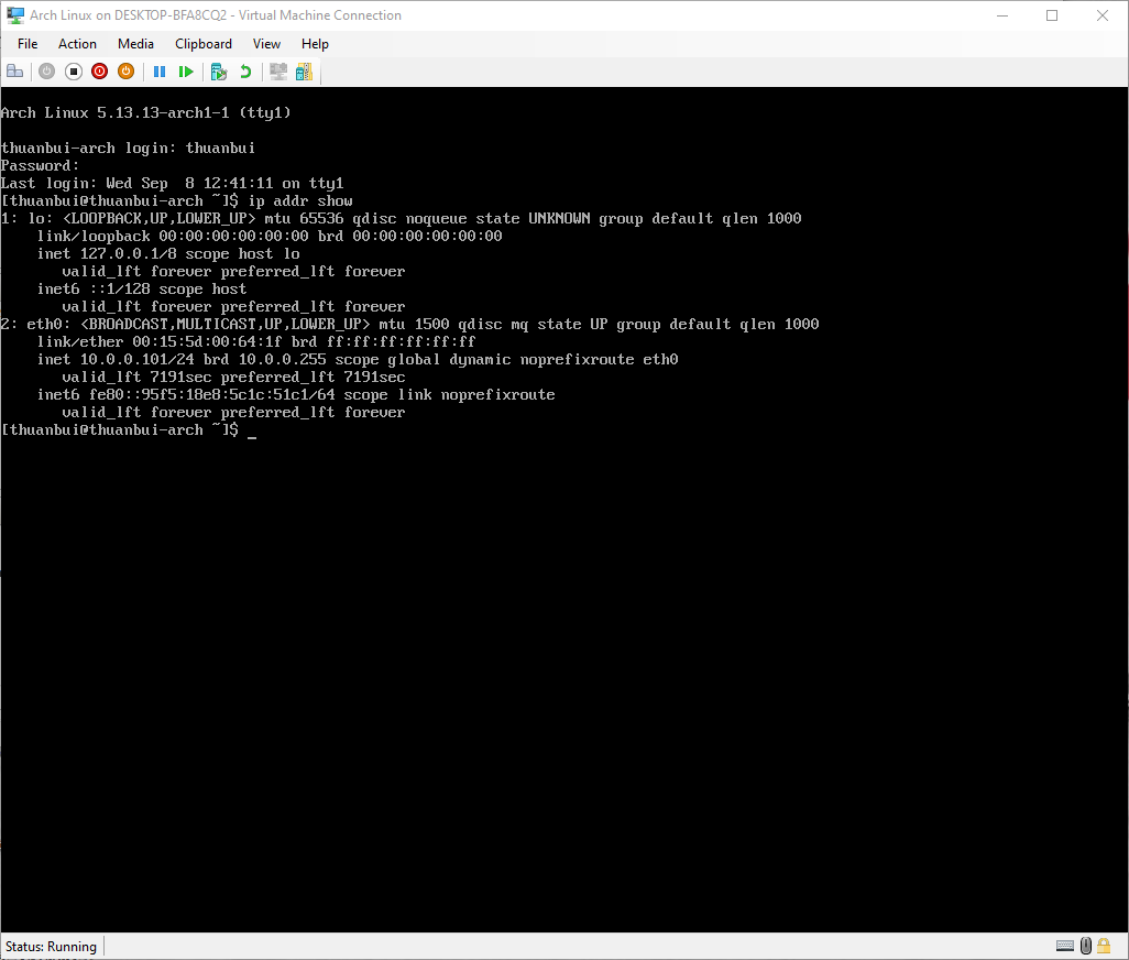 Máy được cấp IP Address 10.0.0.101, nghĩa là DHCP Server của pfSense đang hoạt động.