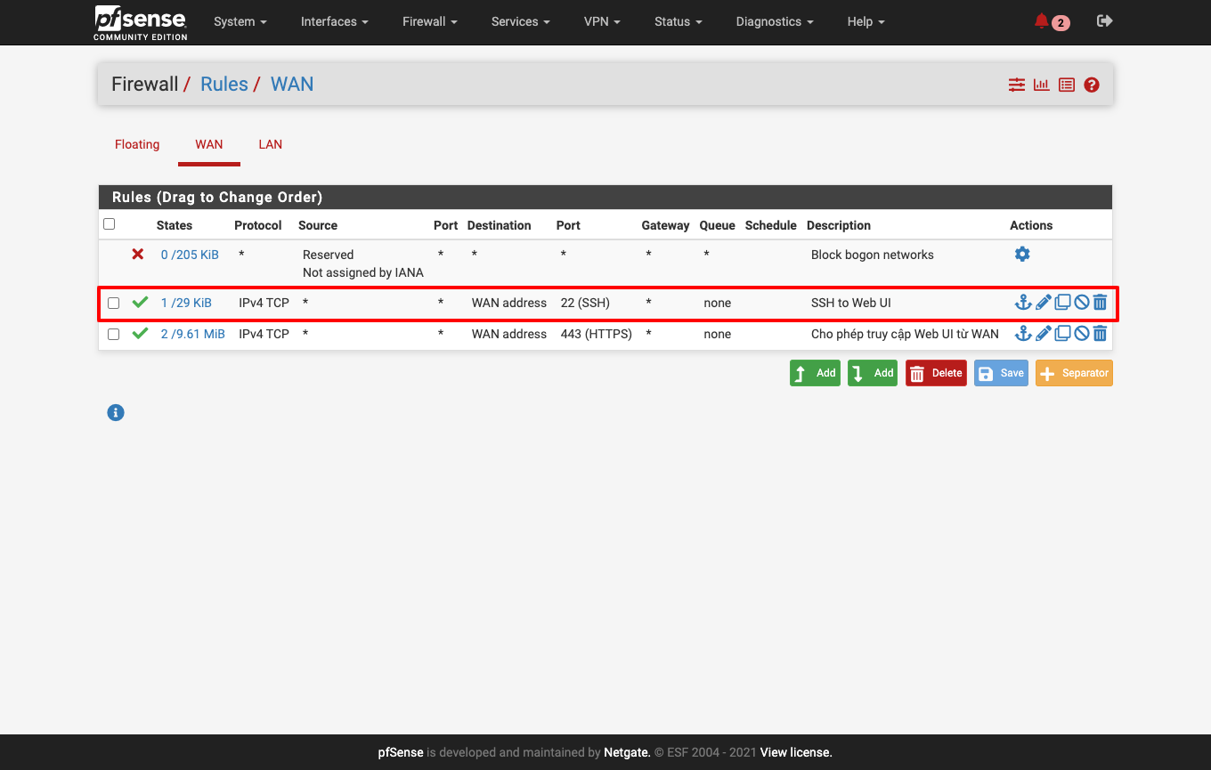 Tạo thêm Rule mới cho SSH Server