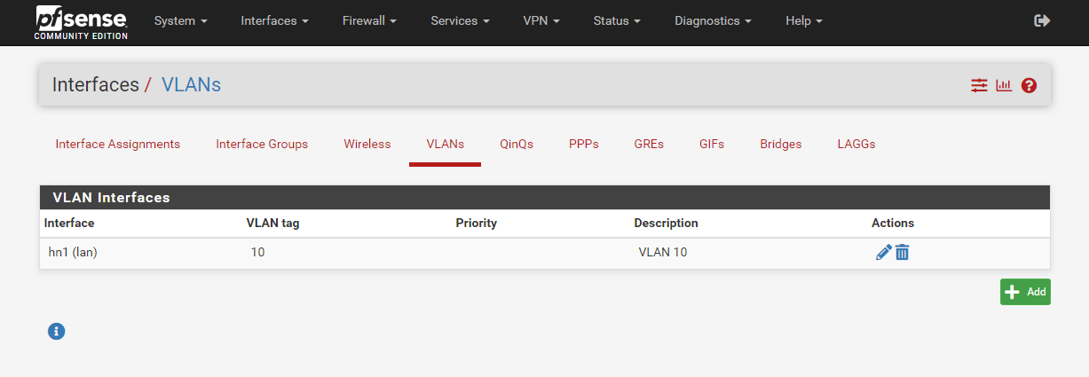 VLAN tag 10 đã tạo thành công.