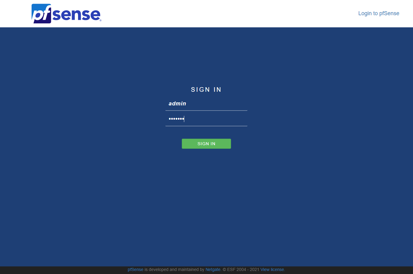 Đăng nhập vào Web UI của pfSense bằng IP WAN 192.168.0.117