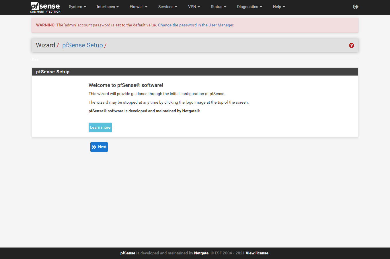Đăng nhập thành công vào pfSense Web UI