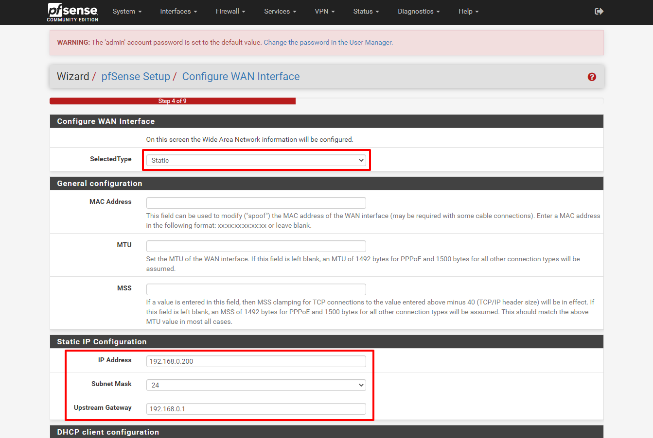 Chỉnh WAN Interface thành Static IP