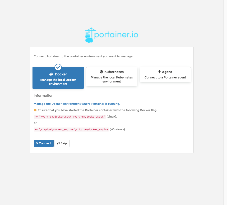 Chọn Docker và bấm Connect