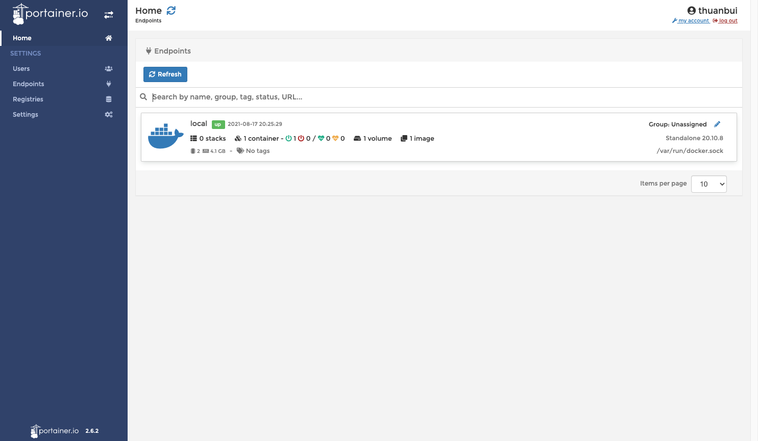 Giao diện Dashboard của Portainer