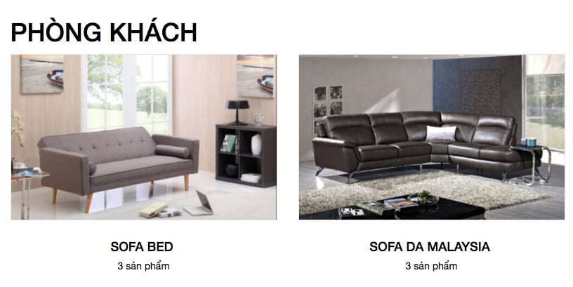 Trang sản phẩm đã thân thiện và dễ hiểu hơn: mỗi danh mục có 3 sản phẩm.
