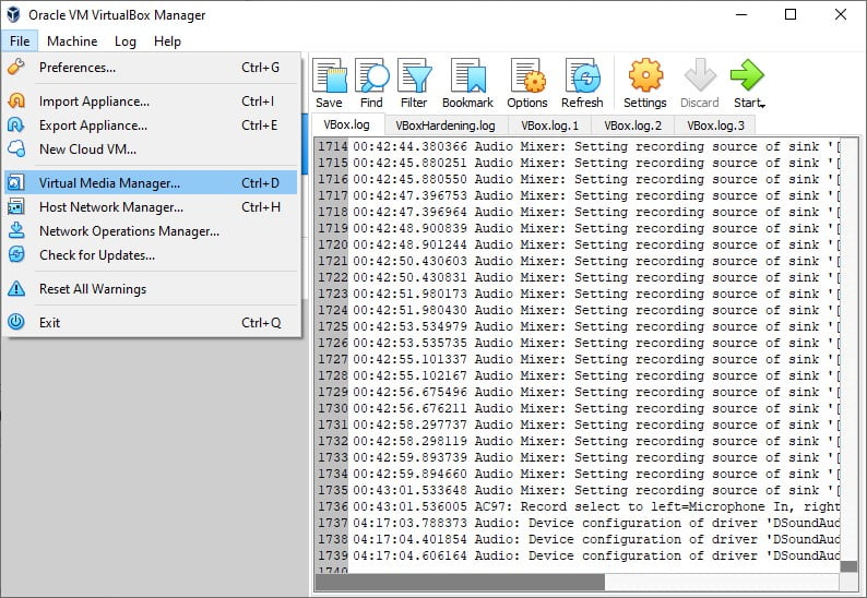 Truy cập Virtual Media Manager (hoặc sử dụng Hotkey Ctrl+D)