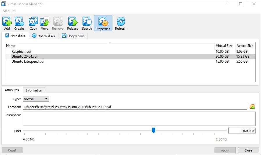 Chọn đúng file VDI cần thay đổi dung lượng, điều chỉnh bằng thanh trượt phía dưới
