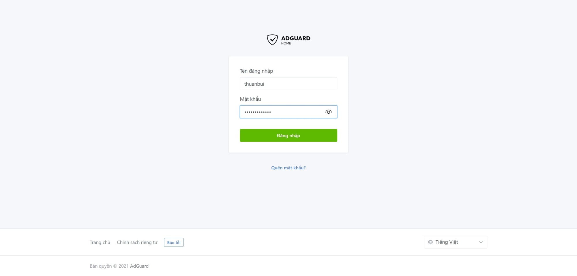 Đăng nhập vào AdGuard Home