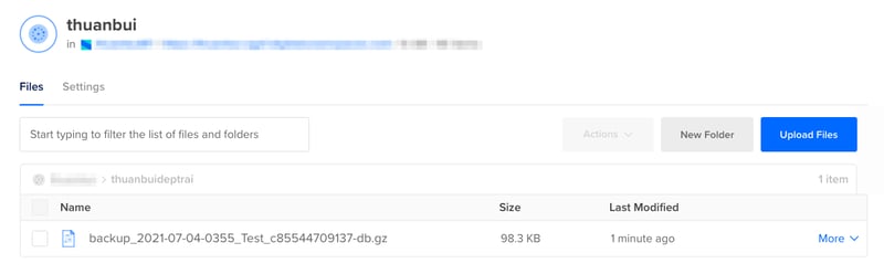 File backup từ website đã có mặt trên Spaces.