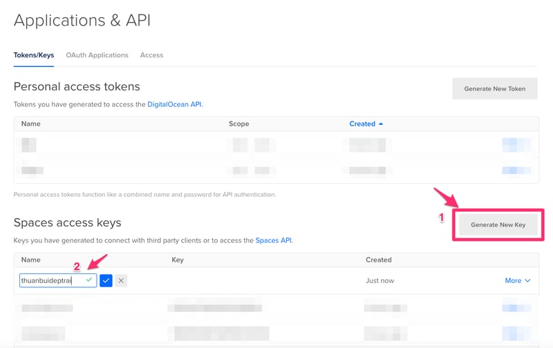Bấm Generate New Key, và đặt tên cho Key.
