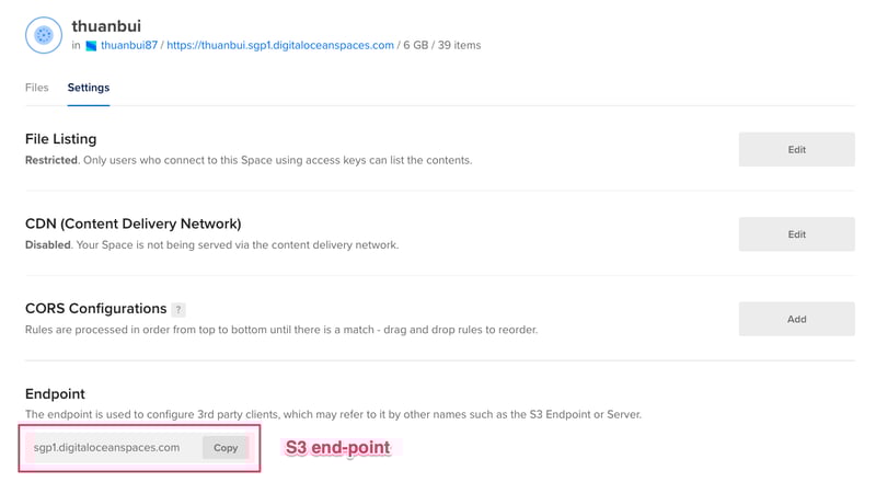 Thông số S3 end-point