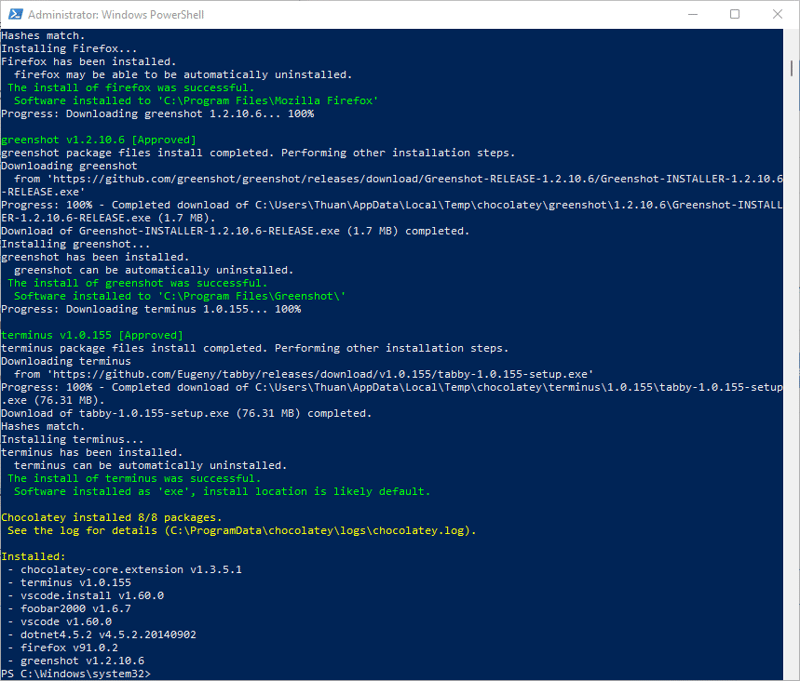 Choco sẽ tự động cài đặt thêm các ứng dụng phụ trợ cần thiết nếu máy chưa có.