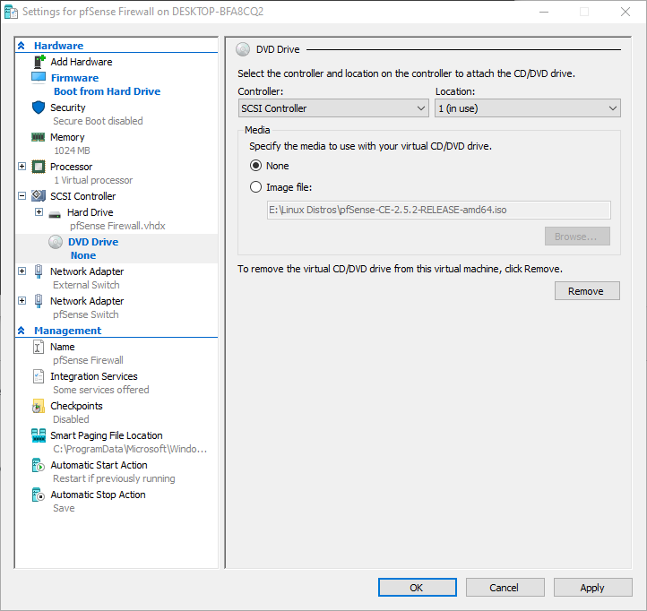 Bấm vào DVD Drive, chọn None