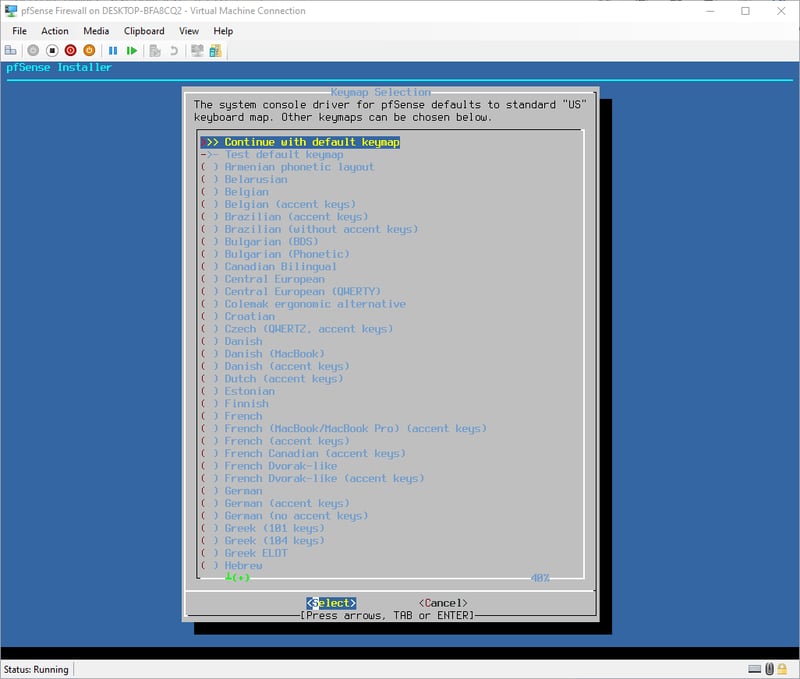Giữ nguyên mặc định Continue with default keymap và bấm Select