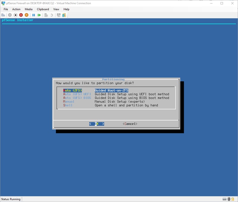Chọn Auto (ZFS) và bấm OK