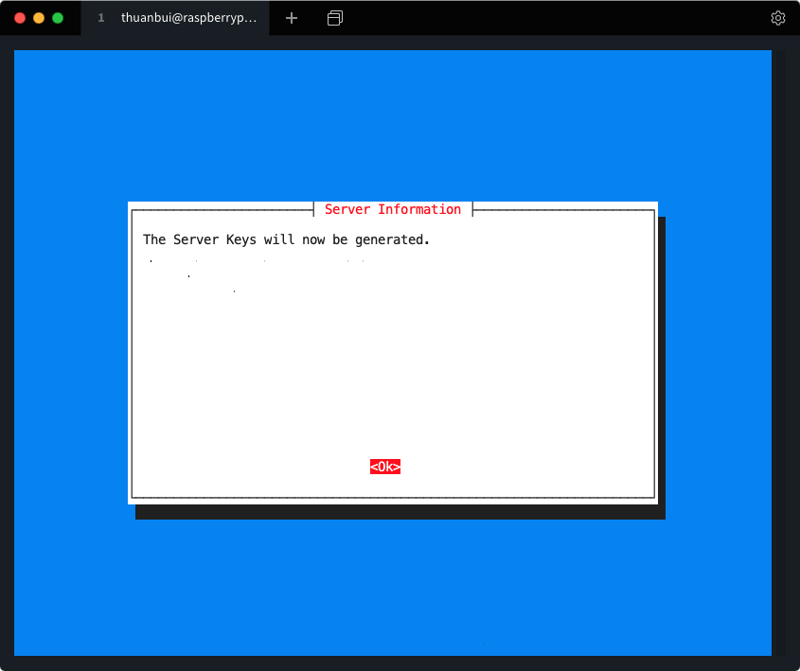Chọn OK để PiVPN tạo Server Keys