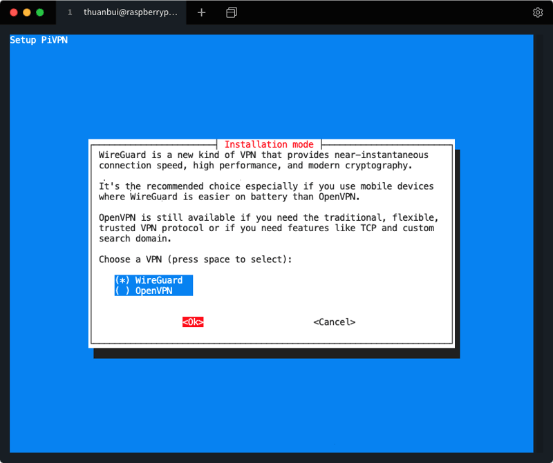 Chọn WireGuard và bấm OK