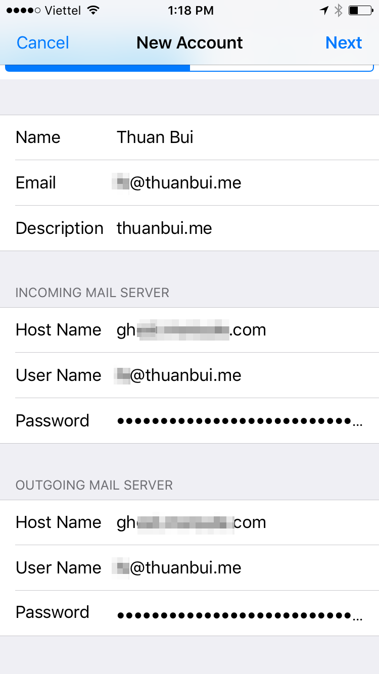 Điền thông tin Hostname, User Name, Password dựa trên thông tin bạn có được từ nhà cung cấp dịch vụ, sau đó bấm Next