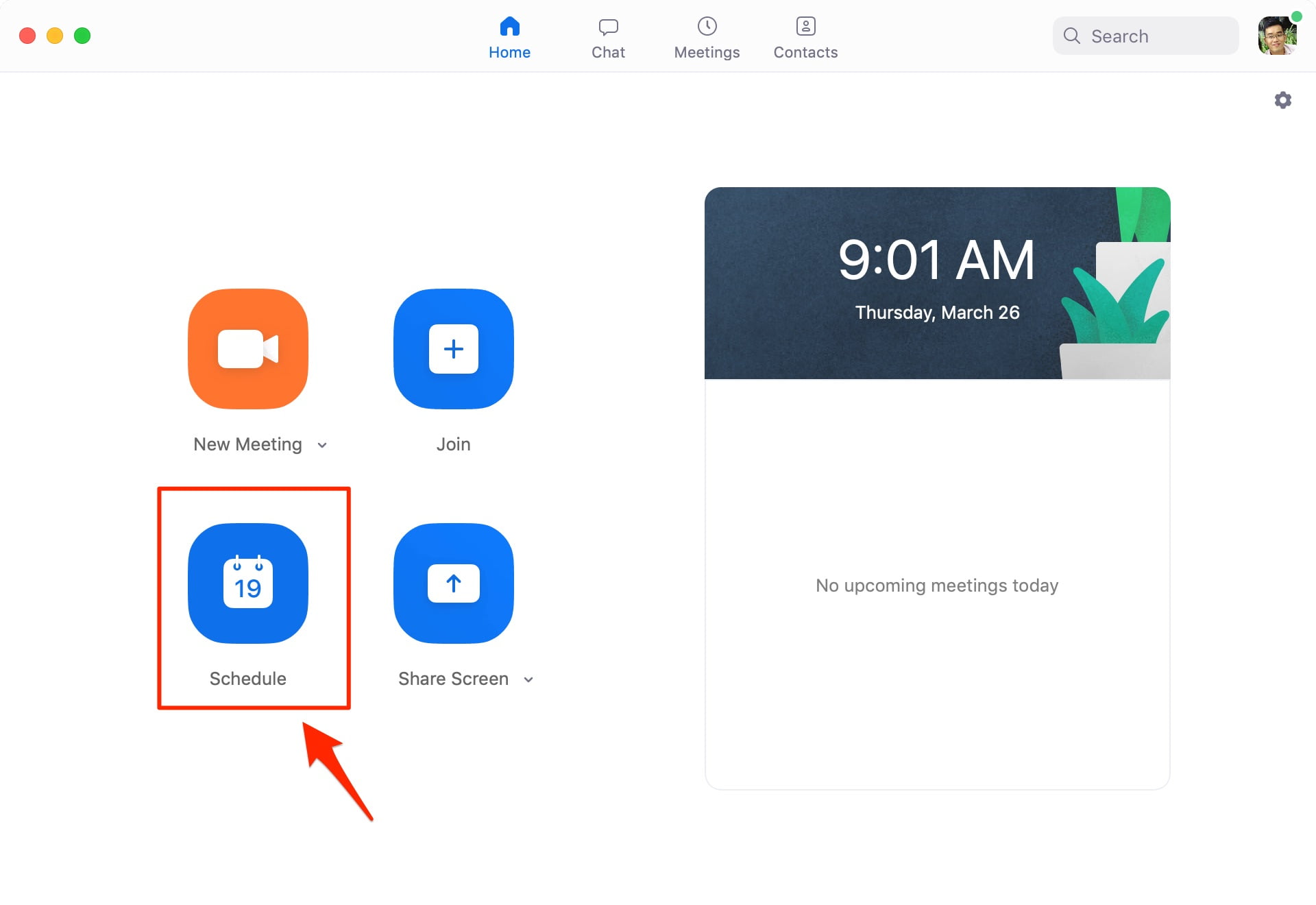 Bấm Schedule để lên lịch buổi họp