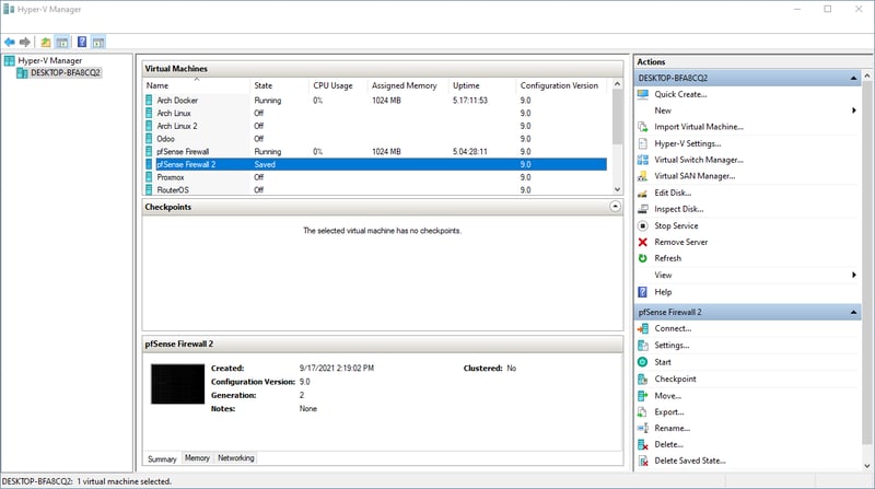 Sau khi tạo bản sao, mình đang có hai máy ảo chạy pfSense.