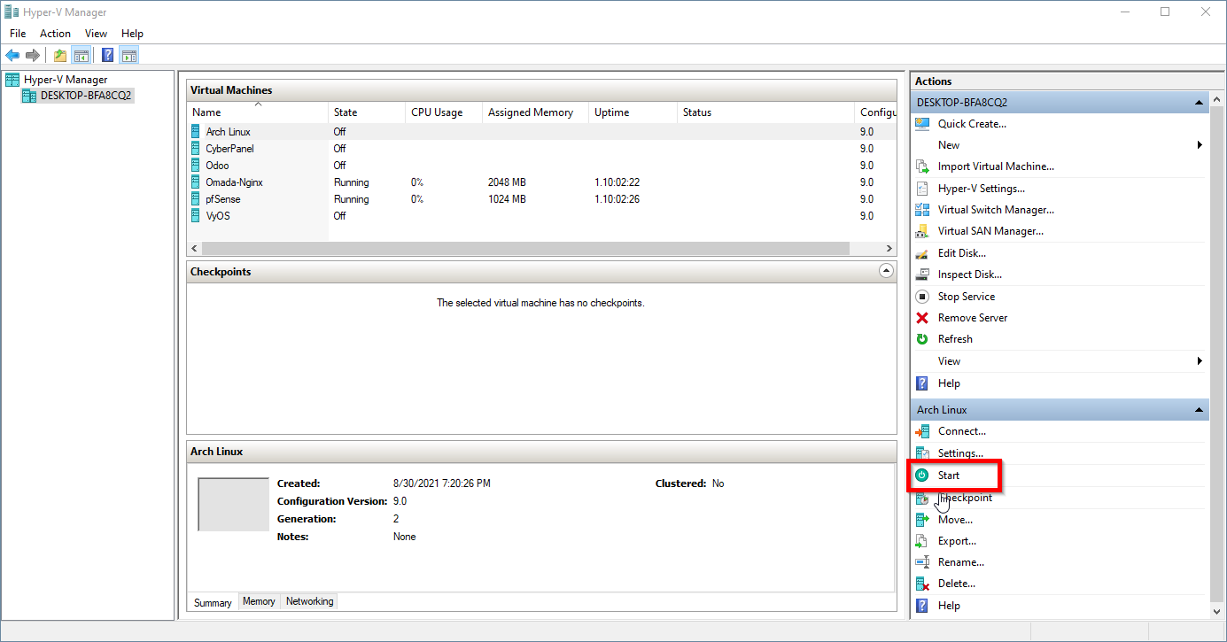 Bấm Start để khởi động máy ảo