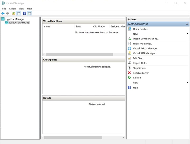 Giao diện Hyper-V Manager