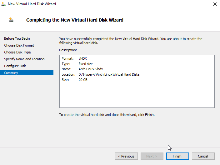 Tóm tắt thông tin. Bấm Finish