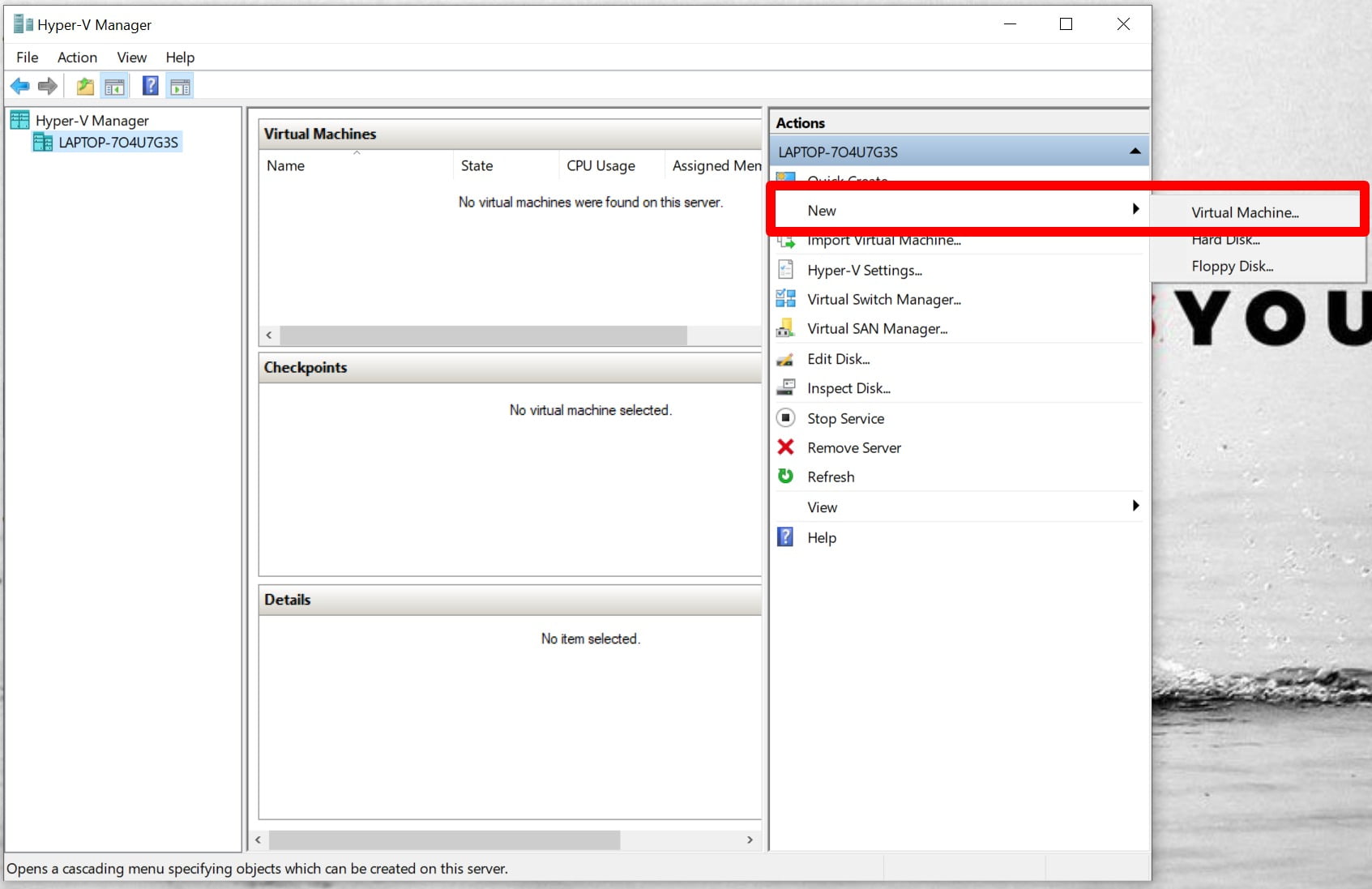 Bấm New, chọn Virtual Machine