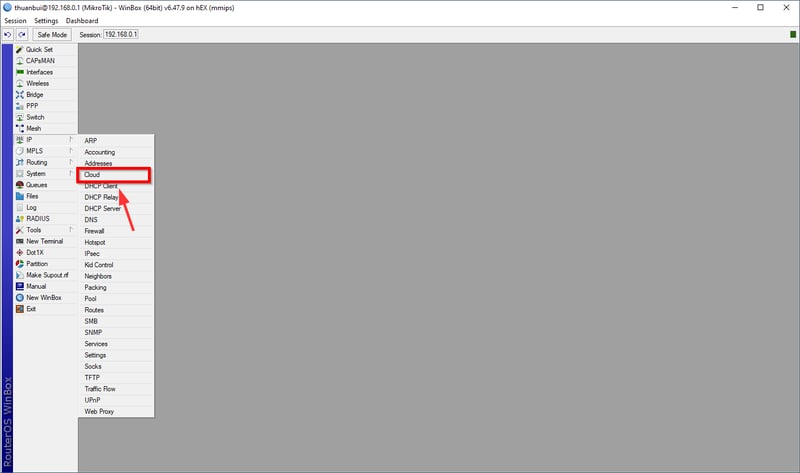Bấm vào mục IP, chọn Cloud