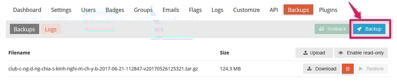 Bấm nút Backup để tiến hành sao lưu dữ liệu