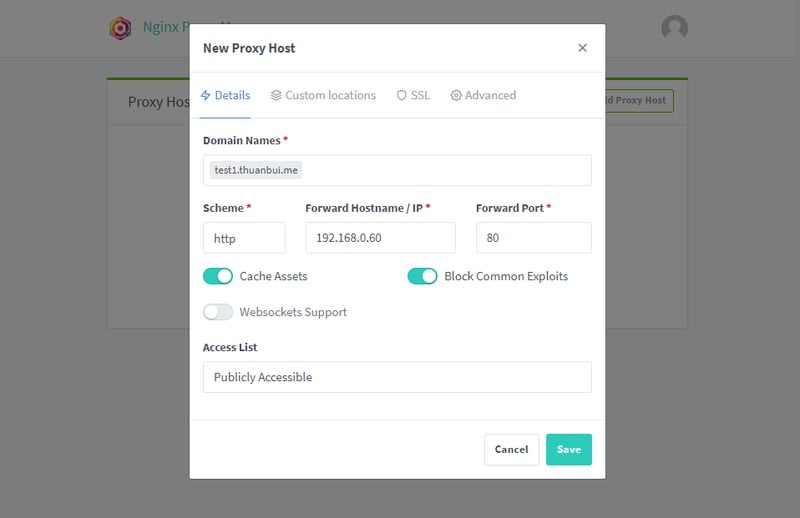 Tab Details: nhập vào thông tin tương ứng rồi chuyển qua tab SSL để cấu hình tiếp