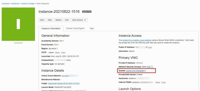 Từ trang quản lý máy ảo, bạn bấm vào mục Subnet: subnet-2021...