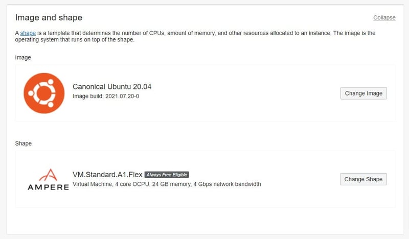 Mình chọn Ubuntu 20.04 và máy ảo Stadard.A1.Flex dùng CPU nền tảng ARM.