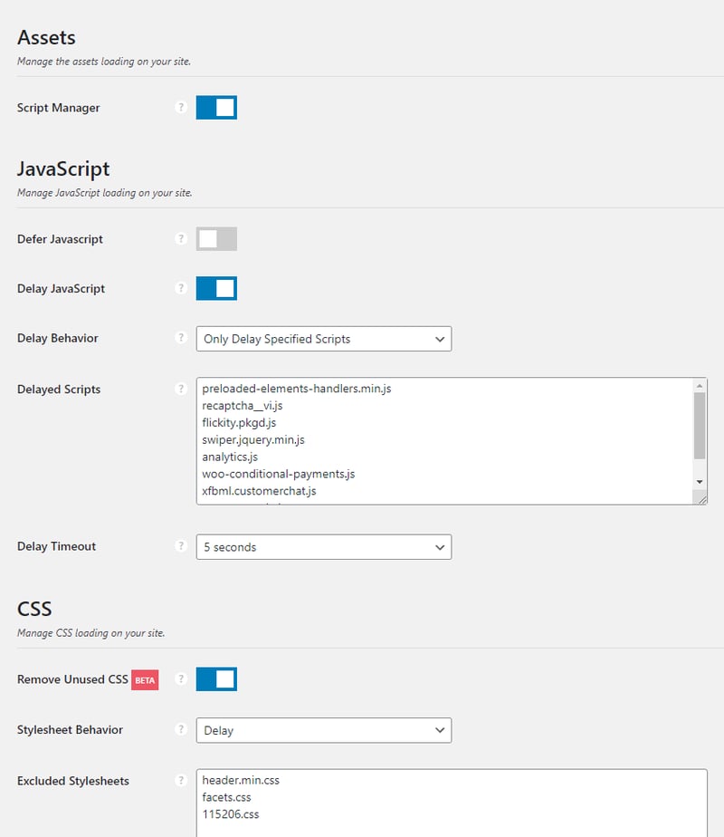 Thiết lập Perfmatters