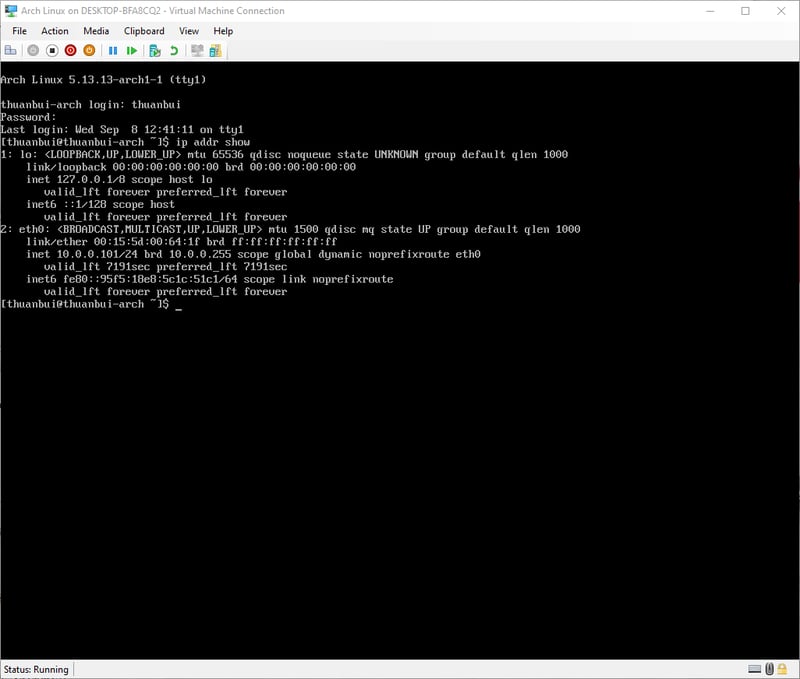 Máy được cấp IP Address 10.0.0.101, nghĩa là DHCP Server của pfSense đang hoạt động.