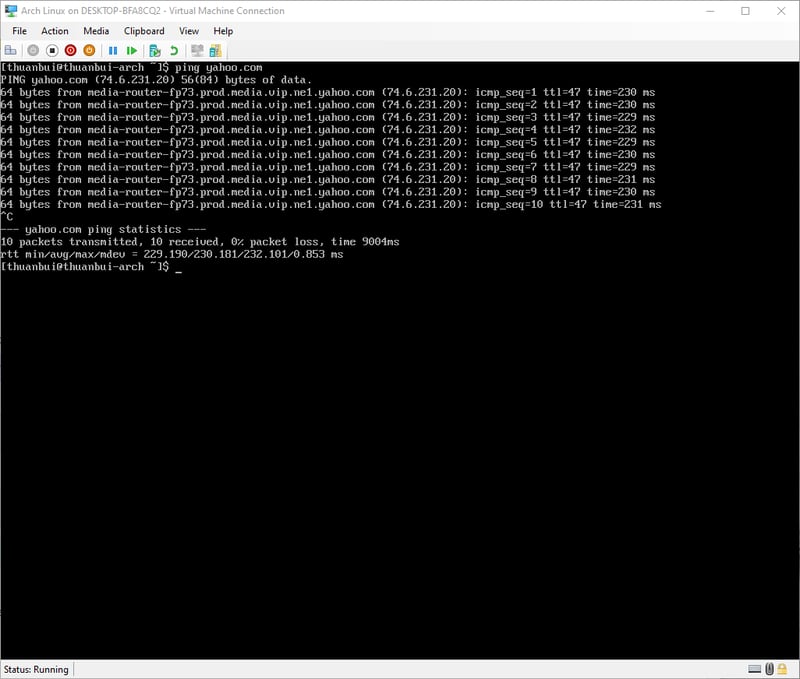Ping thành công. Máy có thể truy cập ra Internet.