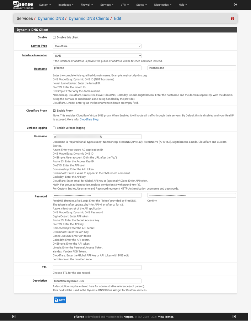 Nhập vào thông số cho DNS Dynamic Client