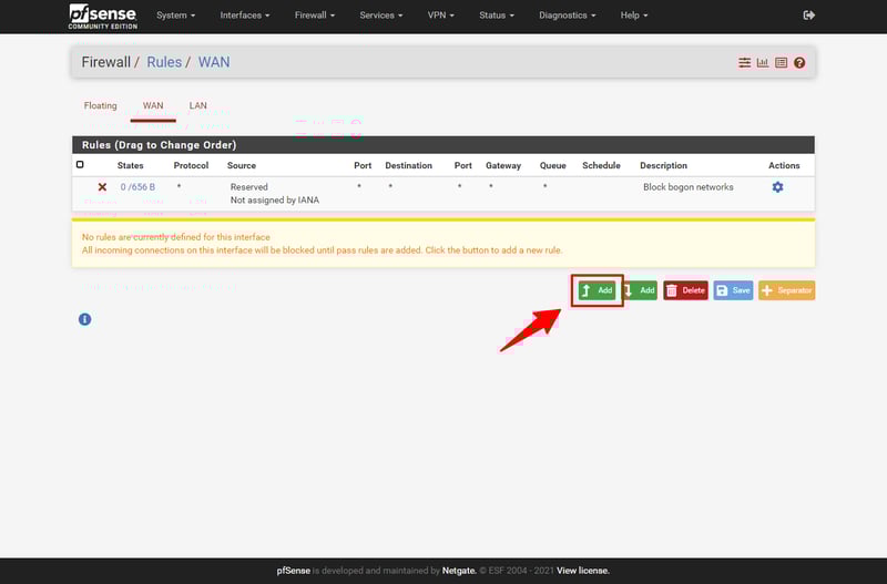 Bấm Add để tạo Rule mới cho WAN