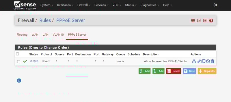 Firewall Rule cho PPPoE Server